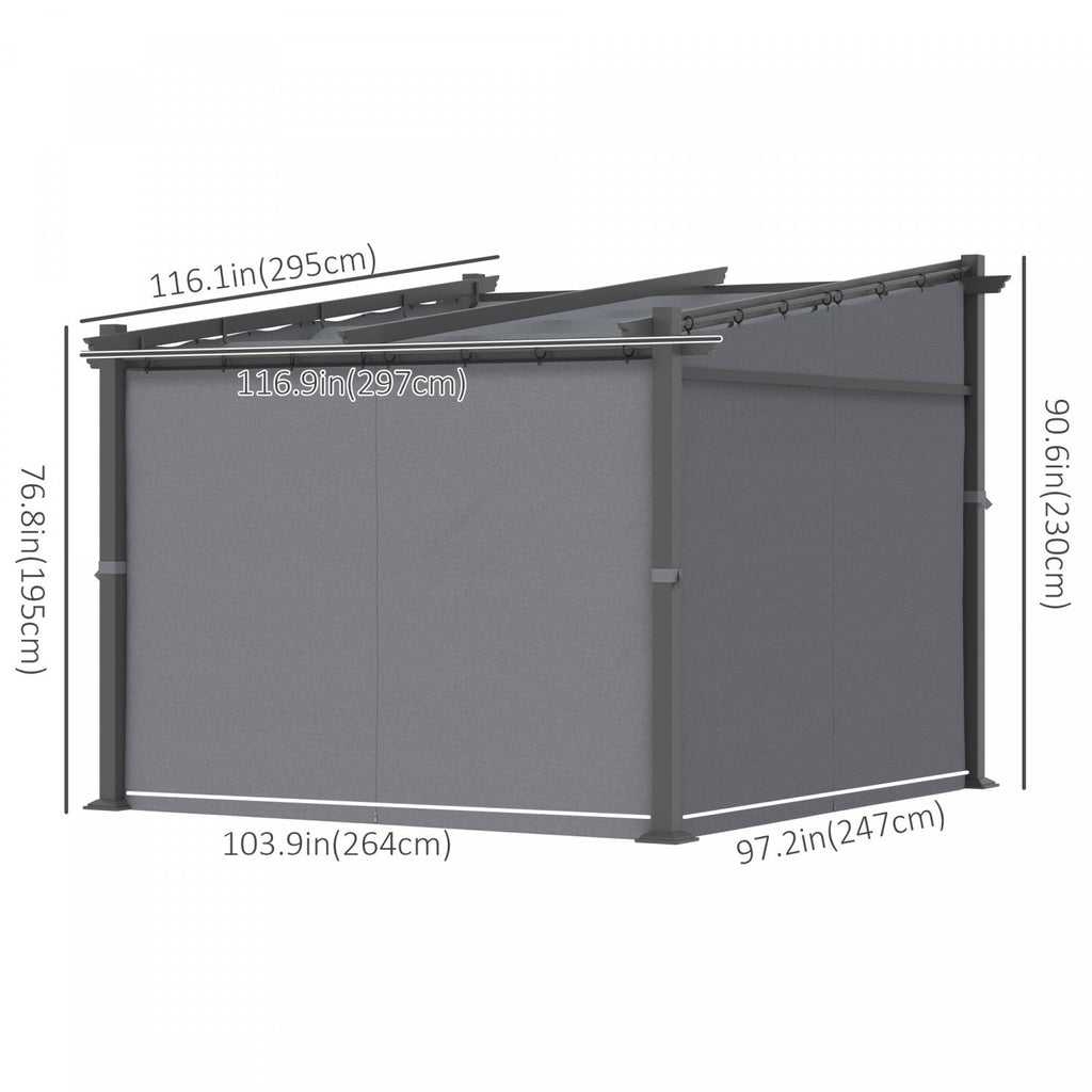 Outsunny 10' X 10' Metal Pergola With Sliding Roof Canopy, Retractable Pergola Canopy For Outdoor, P|Outsunny Pergola Metallique De 9.7' X 9.7' Avec Toit Coulissant, Auvent De Pergola Retractable Pour