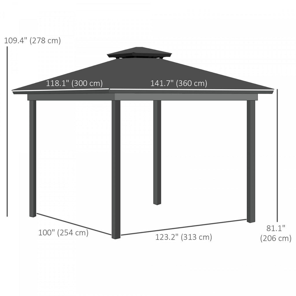 Outsunny 10' X 12' Outdoor Gazebo Canopy, Double roof Hardtop Gazebo With polycarbonate Roof, Steel |Outsunny 10' X 12' Gazebo Exterieur, Gazebo A Double Toit Rigide Avec Toit En Polycarbonate, Cadre E