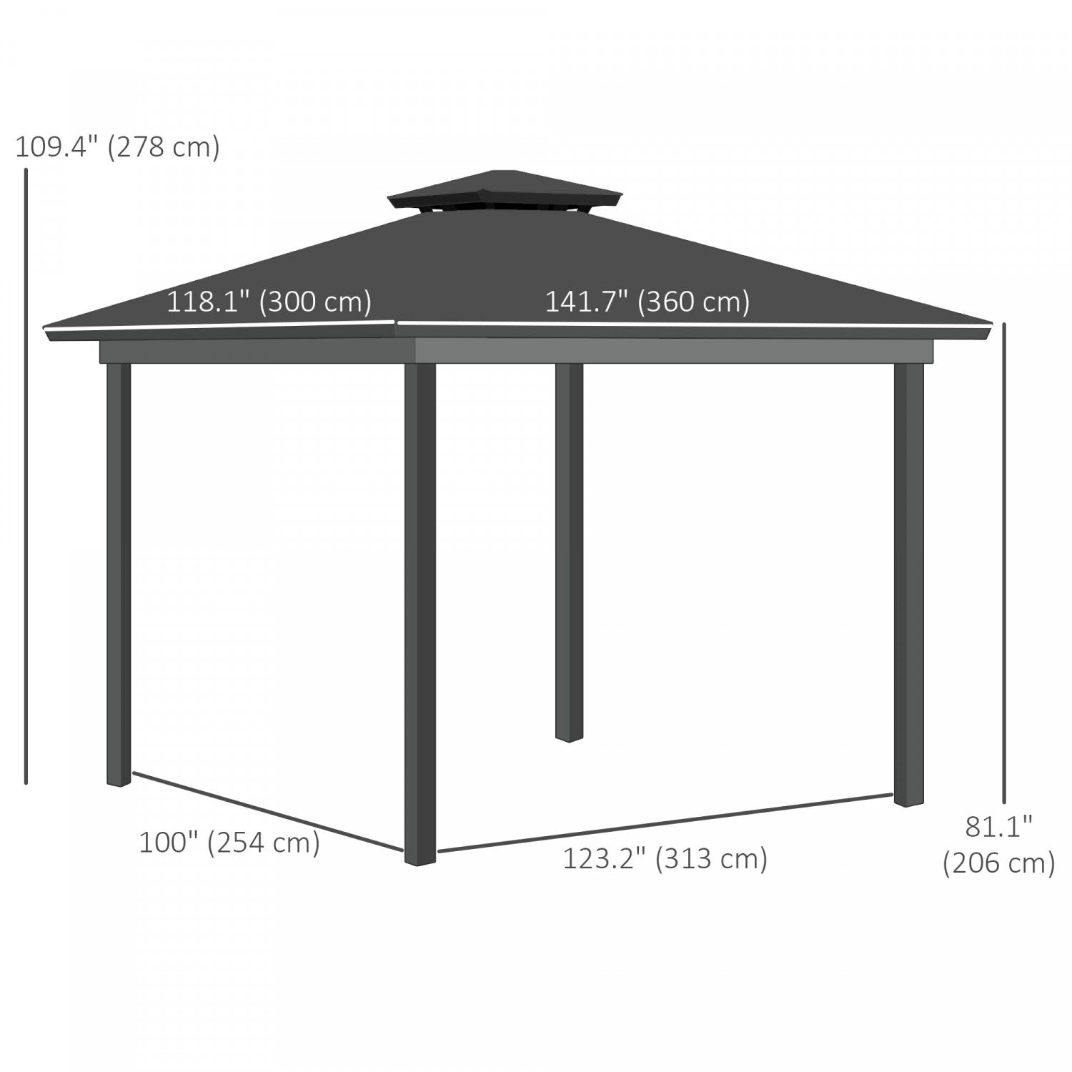 Outsunny 10' X 12' Outdoor Gazebo Canopy, Double roof Hardtop Gazebo With polycarbonate Roof, Steel |Outsunny 10' X 12' Gazebo Exterieur, Gazebo A Double Toit Rigide Avec Toit En Polycarbonate, Cadre E