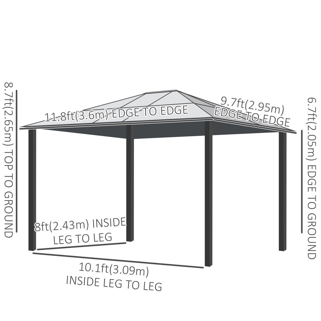 Outsunny 10' X 12' Hardtop Gazebo, Outdoor Gazebo Canopy Sun Shelter Waterproof With Aluminum Frame,|Outsunny 12'l X 10'w Hard Top Gazebo Canopy Sunshelter Pare-soleil Impermeable Avec Parois Laterales