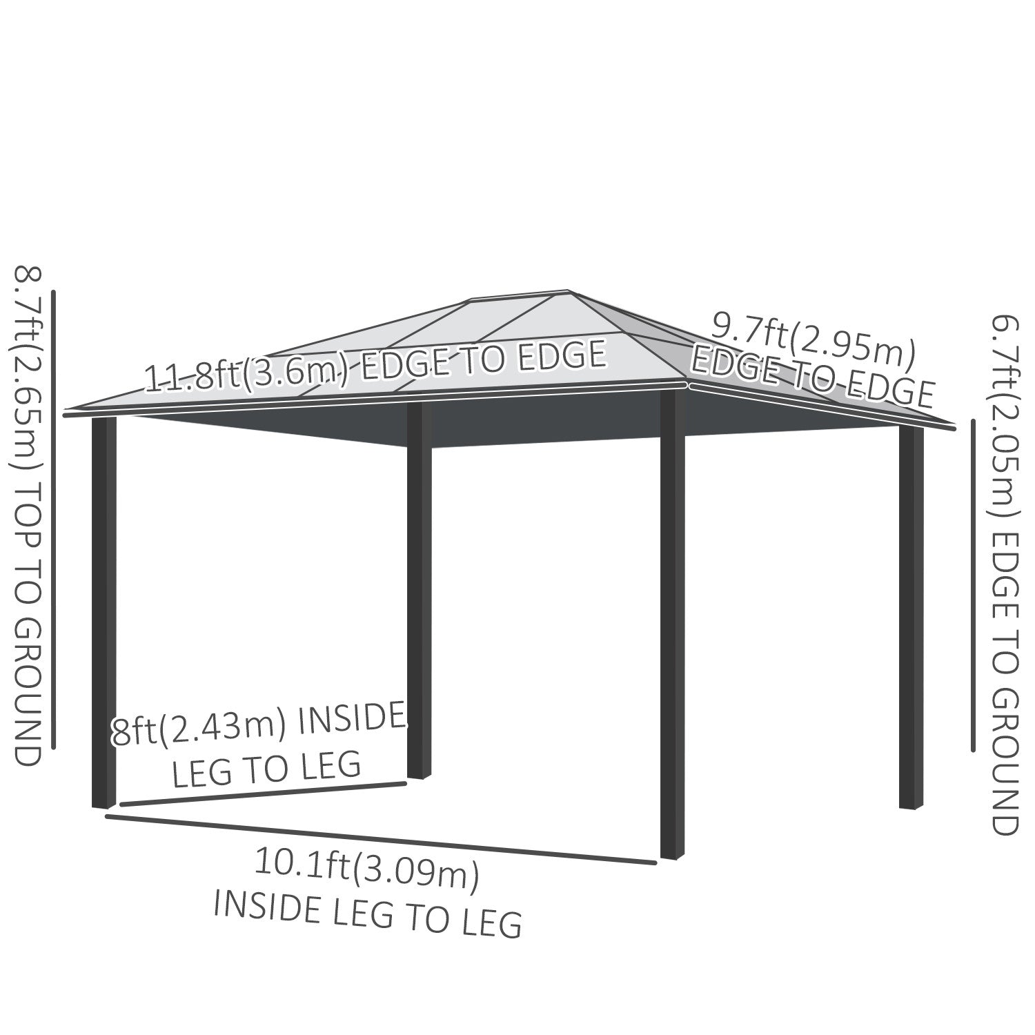 Outsunny 10' X 12' Hardtop Gazebo, Outdoor Gazebo Canopy Sun Shelter Waterproof With Aluminum Frame,|Outsunny 12'l X 10'w Hard Top Gazebo Canopy Sunshelter Pare-soleil Impermeable Avec Parois Laterales