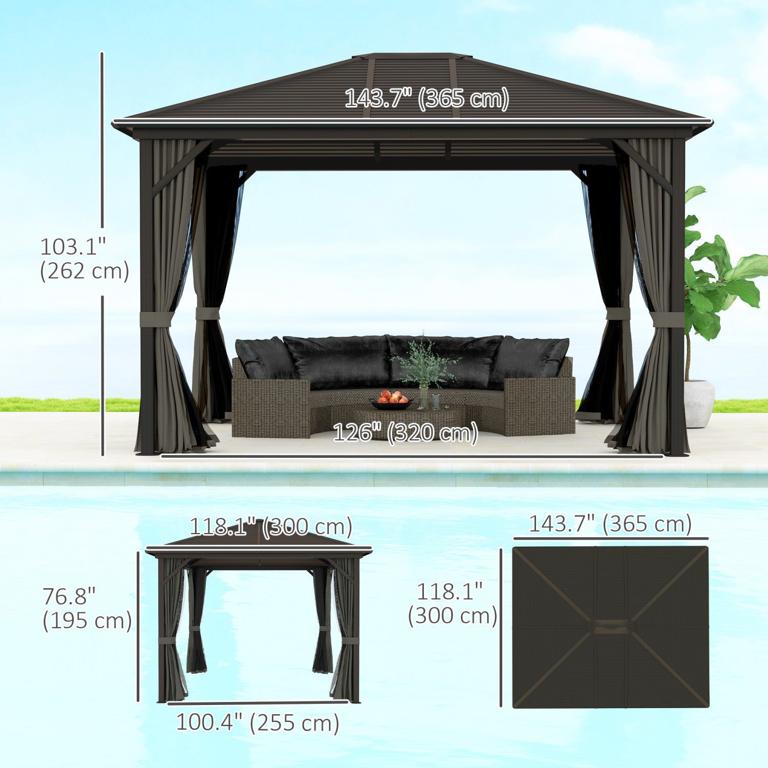 Outsunny 10' X 12' Deluxe Hardtop Gazebo With Curtains And Netting, Grey