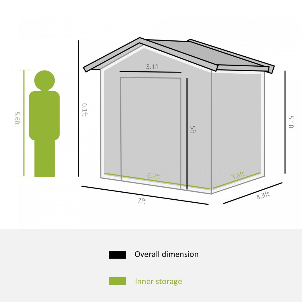 Outsunny 7' X 4' X 6' Garden Storage Shed Outdoor Patio Yard Metal Tool Storage House W/ Steel Floor|Outsunny Abri De Jardin 7' X 4' X 6' Abri De Jardin Exterieur Patio Maison De Stockage D'outils En M