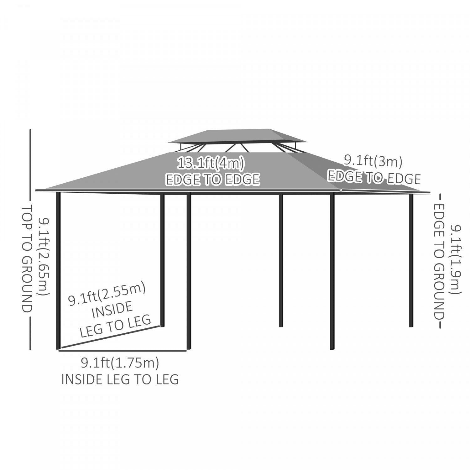 Outsunny 10' X 13' Patio Gazebo, Outdoor 2-tiers Garden Canopy Yard Sunshade Shelter With Curtains, |Outsunny Tonnelle De Patio De 10' X 13', Auvent De Jardin Exterieur A 2 Niveaux, Abri Pare-soleil Av