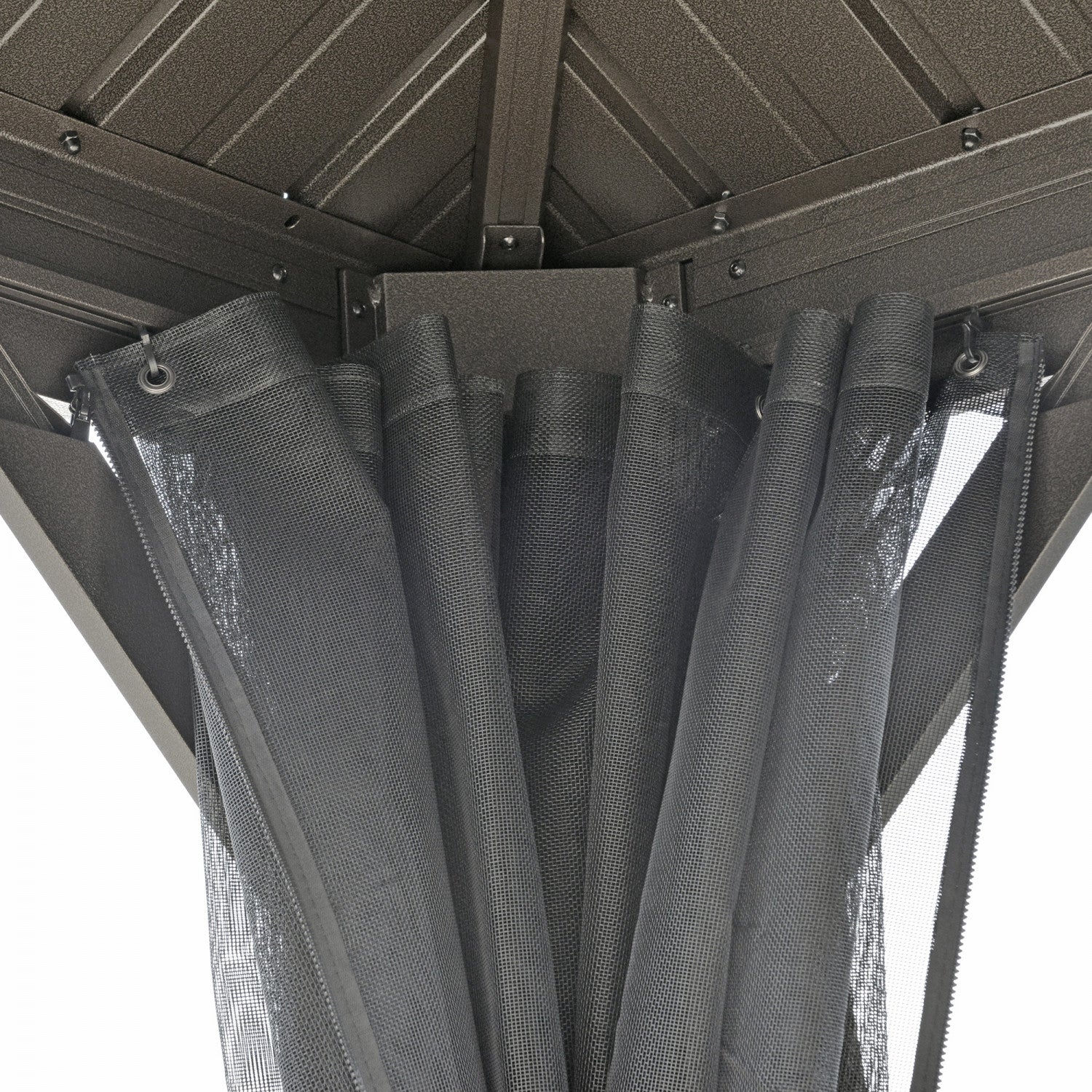 Outsunny 10' X 12' Outdoor Hardtop Gazebo With Galvanized Steel Canopy & Netting Sidewalls For Lawn,|Outsunny 12' X 10' Tonnelle D'exterieur A Toit Rigide Avec Auvent En Acier Galvanise Et Parois Later
