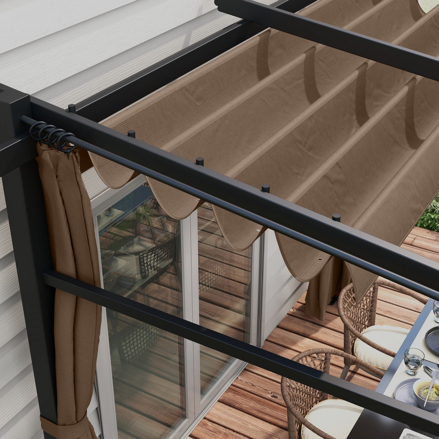 Outsunny 10' X 10' Metal Pergola W/ Retractable Canopy Roof, Coffee|Outsunny - Pergola Metallique Avec Toit Coulissant - Auvent De Pergola