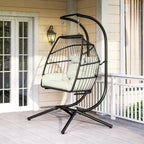 Outsunny Double Hanging Egg Chair, Foldable Hammock Chair, Cream White