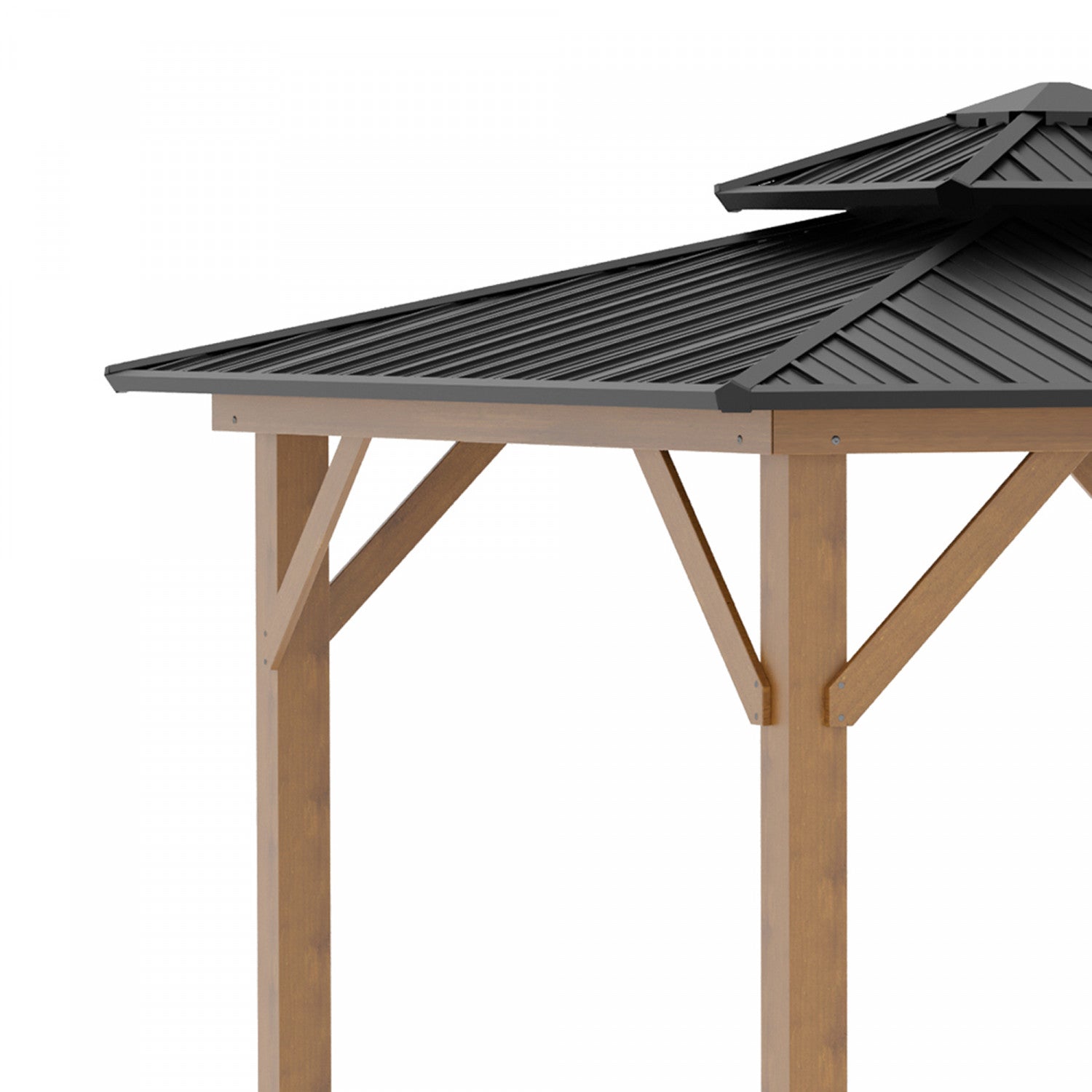 Outsunny 12' X 12' Wood Frame Hardtop Gazebo Galvanized Steel Canopy Outdoor Shelter With Double Ven|Outsunny 12' X 12' Tonnelle De Jardin A Toit Rigide Auvent Exterieur En Metal Galvanise Avec Double