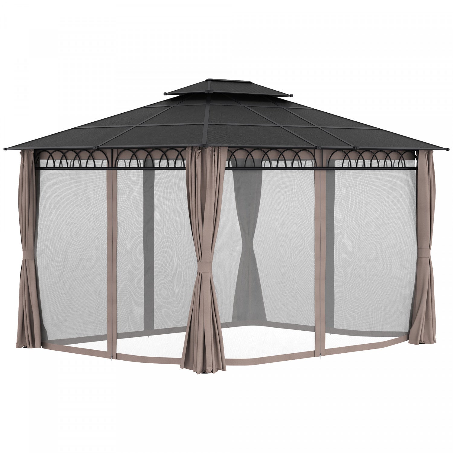 Outsunny 10' X 12' Outdoor Gazebo Canopy, Double roof Hardtop Gazebo With polycarbonate Roof, Steel |Outsunny Auvent De Tonnelle D'exterieur 12' X 10', Tonnelle A Double Toit Rigide En Polycarbonate, C