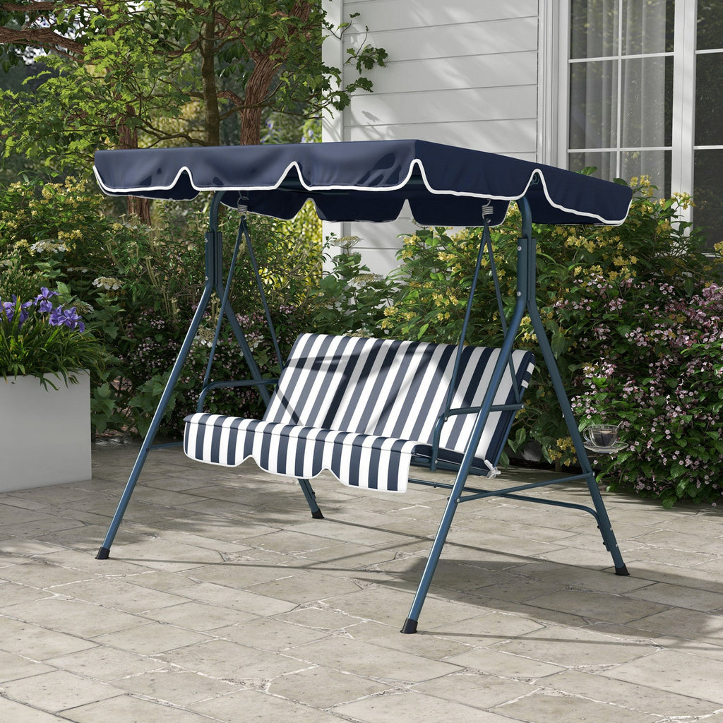 Outsunny 3-seat Patio Swing Chair With Adjustable Canopy Blue And White|Outsunny Balancoire De Patio A 3 Places Avec Auvent Reglable, Bleu Et Blanc