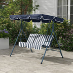 Outsunny 3-seat Patio Swing Chair With Adjustable Canopy Blue And White|Outsunny Balancoire De Patio A 3 Places Avec Auvent Reglable, Bleu Et Blanc