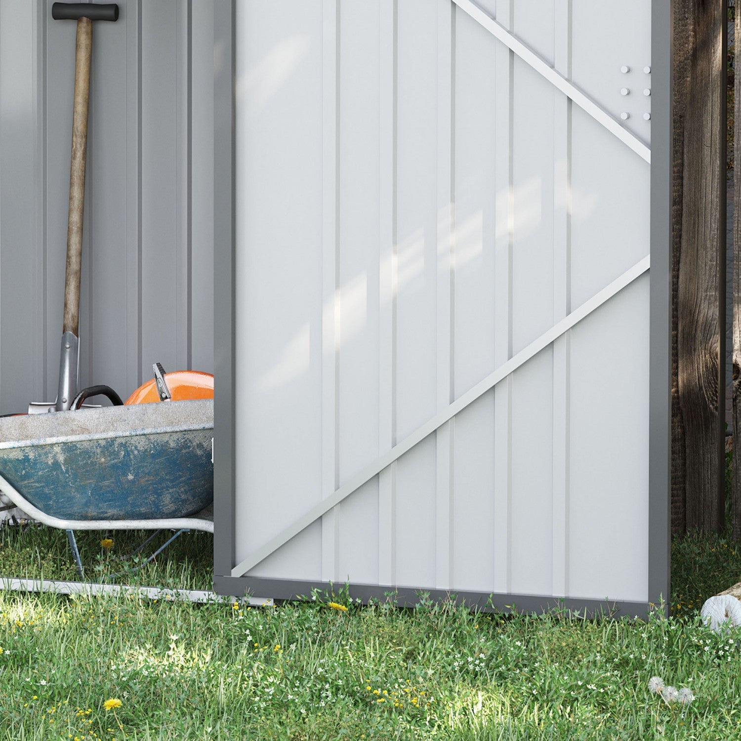 Outsunny 3.3' X 3.4' Lean-to Garden Storage Shed, Outdoor Galvanized Steel Tool House With Lockable |Outsunny 3.3' X 3.4' Abri De Jardin Avec Porte Verrouillable Gris