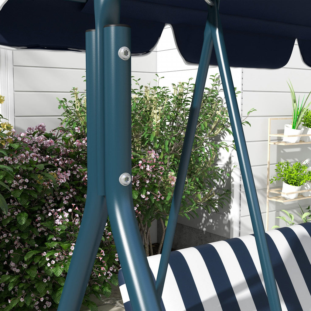 Outsunny 3-seat Patio Swing Chair With Adjustable Canopy Blue And White|Outsunny Balancoire De Patio A 3 Places Avec Auvent Reglable, Bleu Et Blanc