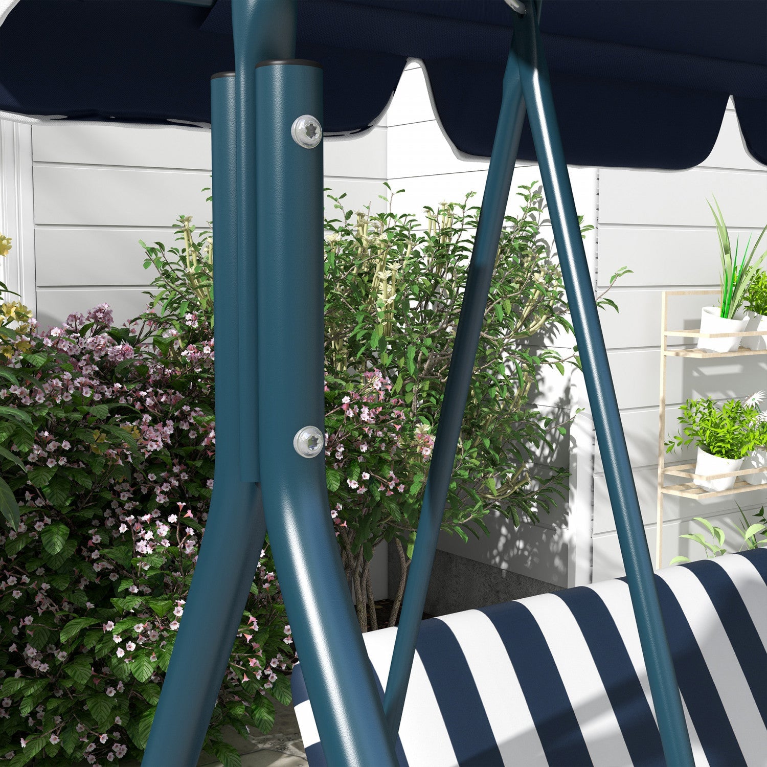 Outsunny 3-seat Patio Swing Chair With Adjustable Canopy Blue And White|Outsunny Balancoire De Patio A 3 Places Avec Auvent Reglable, Bleu Et Blanc