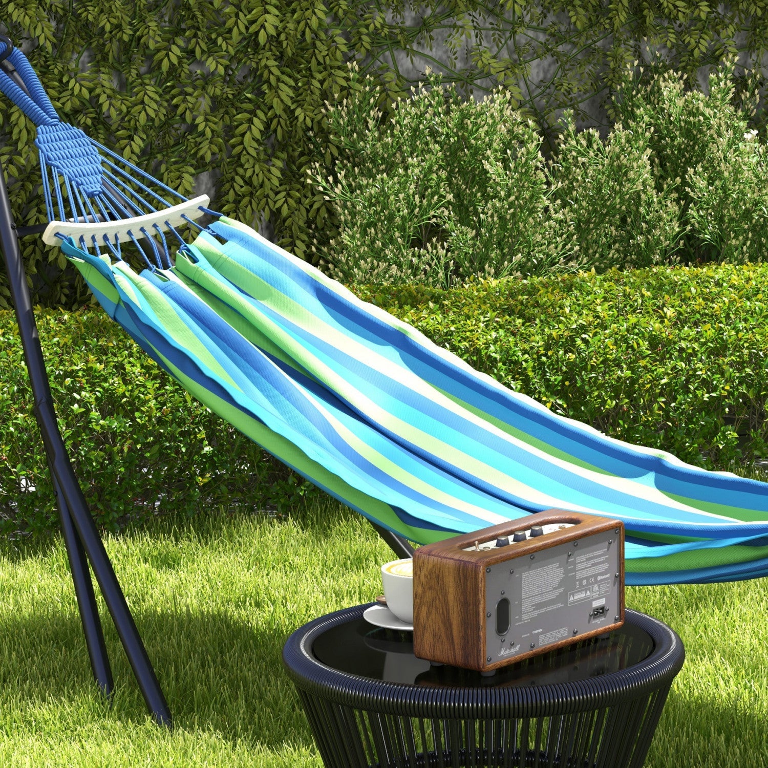 Outsunny Foldable Hammock Stand W/ Hammock, 2-in-1 Portable Hammock, Blue|Outsunny Support De Hamac Pliable Avec Hamac, Hamac Portable 2 En 1, Bleu
