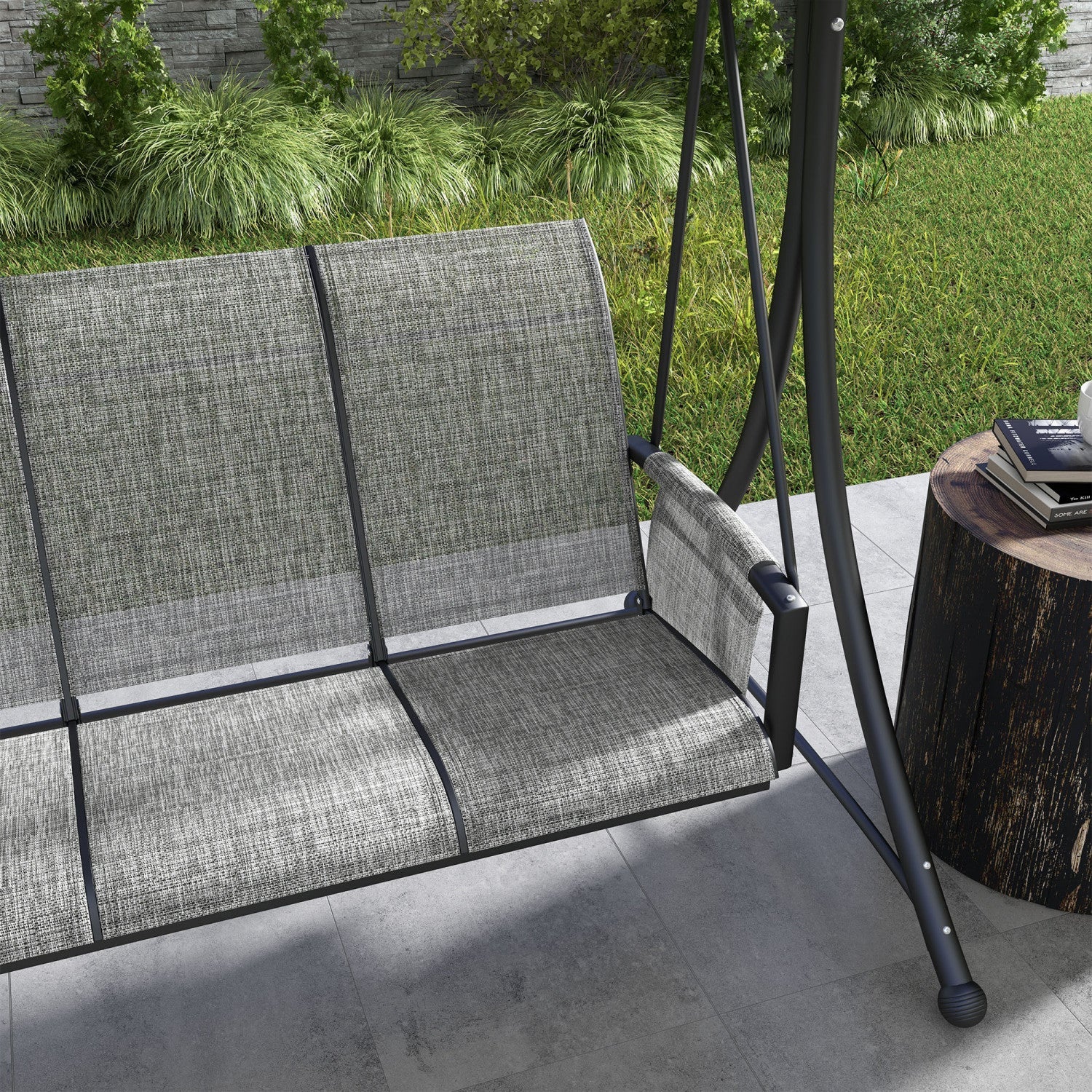 Outsunny 3 Person Outdoor Porch Swing Chair W/ Adjustable Canopy, Black|Outsunny Balancoire D'exterieur Pour 3 Personnes Avec Auvent Reglable, Noir