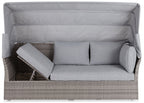 Bermuda 6-Piece Canopy Outdoor Patio Conversation Set - Hand-Woven Resin Wicker, UV & Weather Resistant - Grey | Ensemble de conversation Bermuda 6 pièces avec toit pour la terrasse à l’extérieur - osier en résine tressé à la main - gris