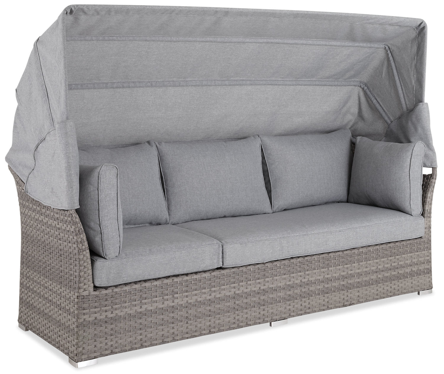 Bermuda 6-Piece Canopy Outdoor Patio Conversation Set - Hand-Woven Resin Wicker, UV & Weather Resistant - Grey | Ensemble de conversation Bermuda 6 pièces avec toit pour la terrasse à l’extérieur - osier en résine tressé à la main - gris