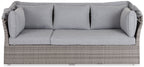 Bermuda 6-Piece Canopy Outdoor Patio Conversation Set - Hand-Woven Resin Wicker, UV & Weather Resistant - Grey | Ensemble de conversation Bermuda 6 pièces avec toit pour la terrasse à l’extérieur - osier en résine tressé à la main - gris