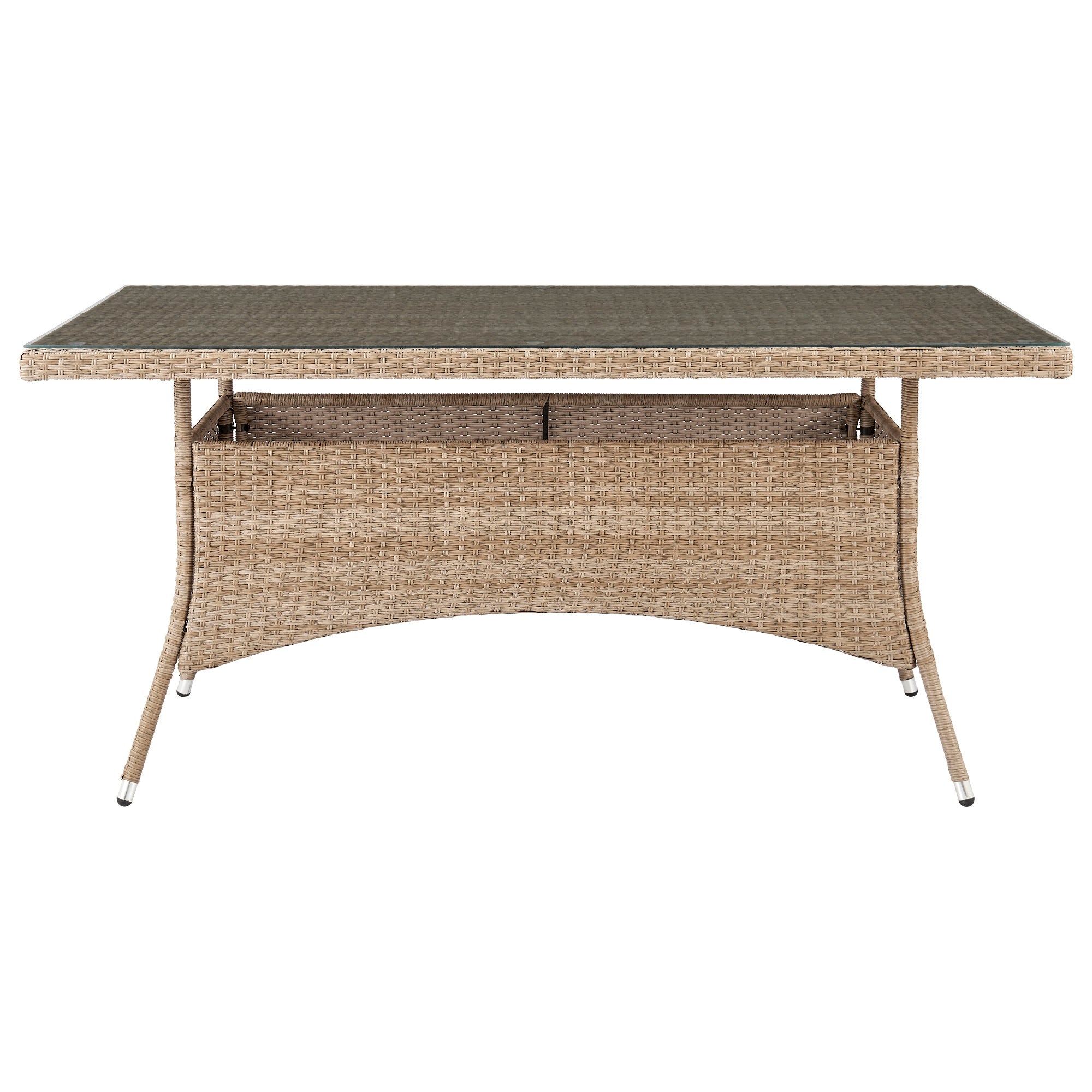 Manhattan Comfort Genoa Patio Dining Table with Glass Top - Natural Tan Weave|Table de coin-repas Genoa de Manhattan Comfort avec dessus en verre pour la terrasse - tressage tan naturel