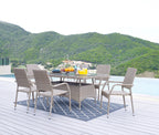 Manhattan Comfort Genoa Patio Dining Table with Glass Top - Natural Tan Weave|Table de coin-repas Genoa de Manhattan Comfort avec dessus en verre pour la terrasse - tressage tan naturel