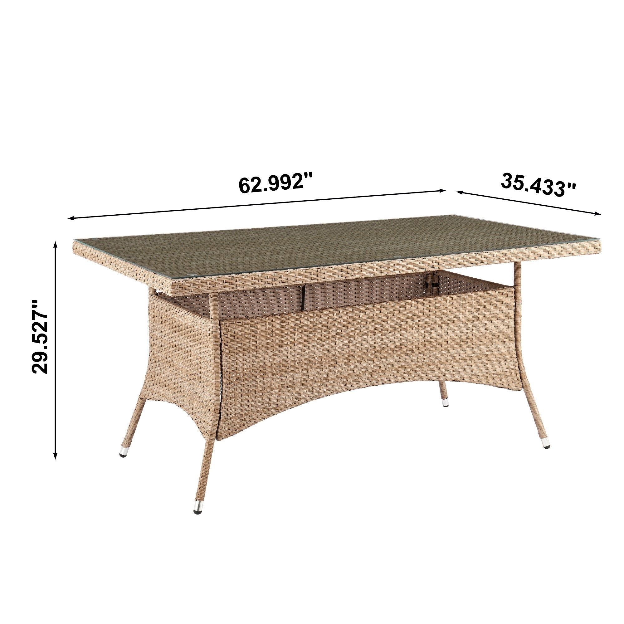 Manhattan Comfort Genoa Patio Dining Table with Glass Top - Natural Tan Weave|Table de coin-repas Genoa de Manhattan Comfort avec dessus en verre pour la terrasse - tressage tan naturel