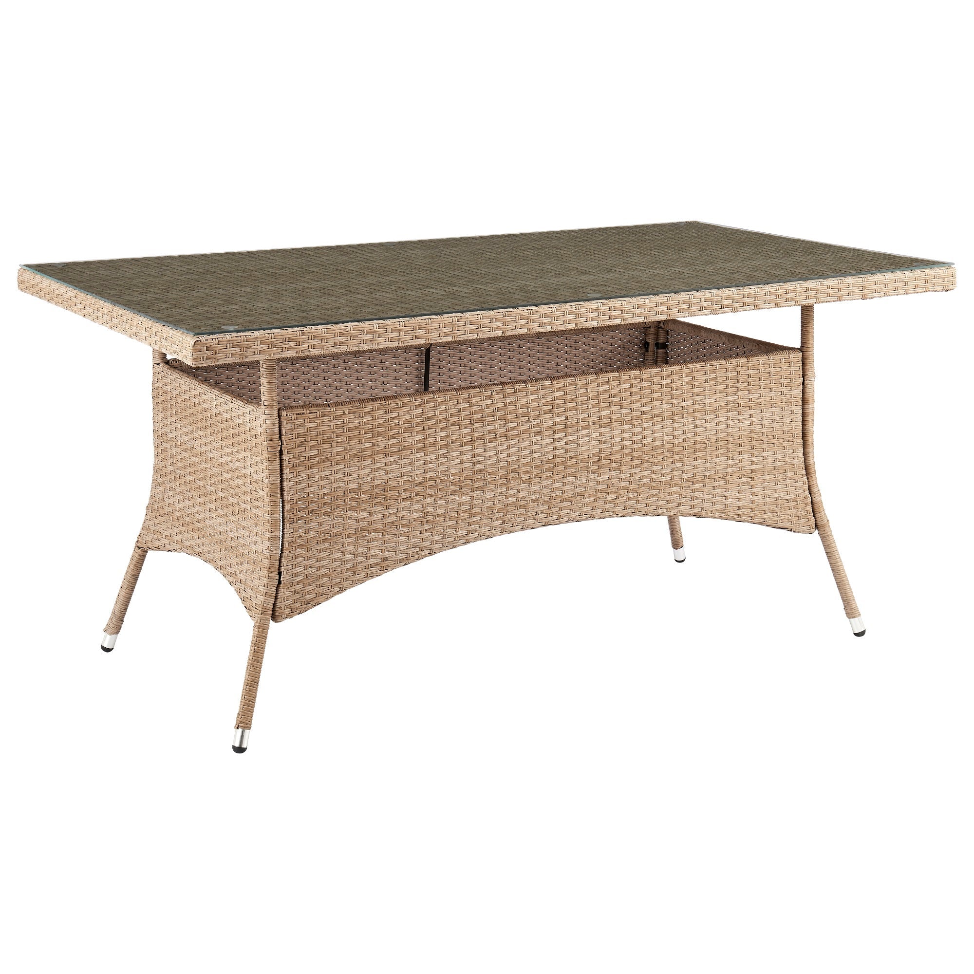 Manhattan Comfort Genoa Patio Dining Table with Glass Top - Natural Tan Weave|Table de coin-repas Genoa de Manhattan Comfort avec dessus en verre pour la terrasse - tressage tan naturel