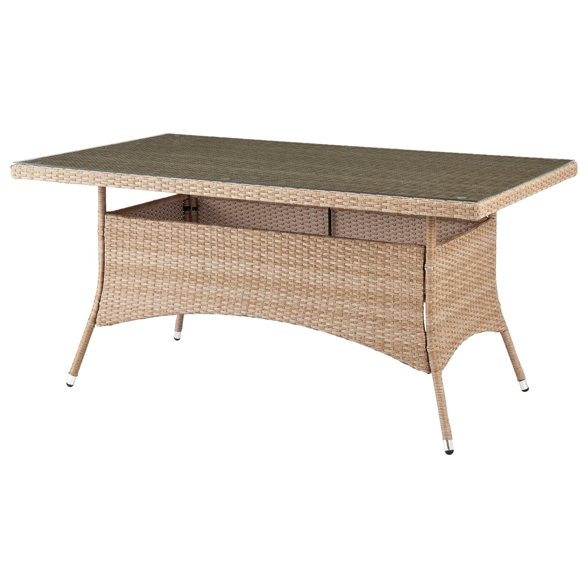 Manhattan Comfort Genoa Patio Dining Table with Glass Top - Natural Tan Weave|Table de coin-repas Genoa de Manhattan Comfort avec dessus en verre pour la terrasse - tressage tan naturel