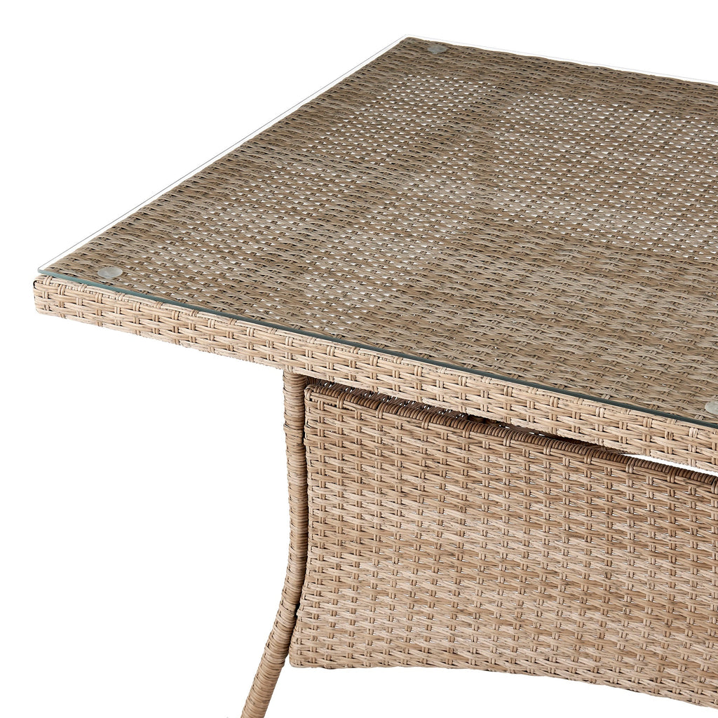 Manhattan Comfort Genoa Patio Dining Table with Glass Top - Natural Tan Weave|Table de coin-repas Genoa de Manhattan Comfort avec dessus en verre pour la terrasse - tressage tan naturel