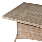 Manhattan Comfort Genoa Patio Dining Table with Glass Top - Natural Tan Weave|Table de coin-repas Genoa de Manhattan Comfort avec dessus en verre pour la terrasse - tressage tan naturel