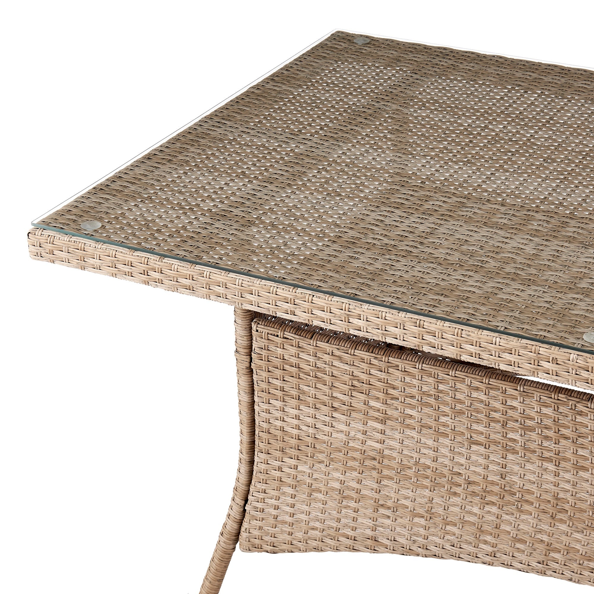Manhattan Comfort Genoa Patio Dining Table with Glass Top - Natural Tan Weave|Table de coin-repas Genoa de Manhattan Comfort avec dessus en verre pour la terrasse - tressage tan naturel