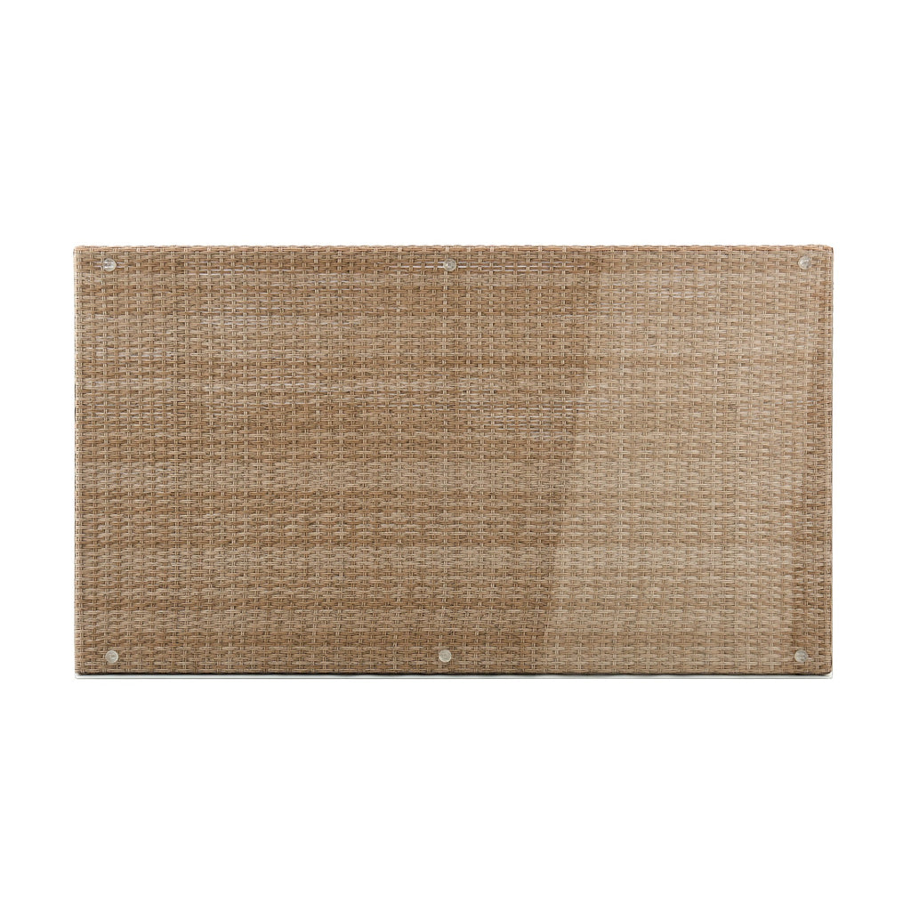 Manhattan Comfort Genoa Patio Dining Table with Glass Top - Natural Tan Weave|Table de coin-repas Genoa de Manhattan Comfort avec dessus en verre pour la terrasse - tressage tan naturel