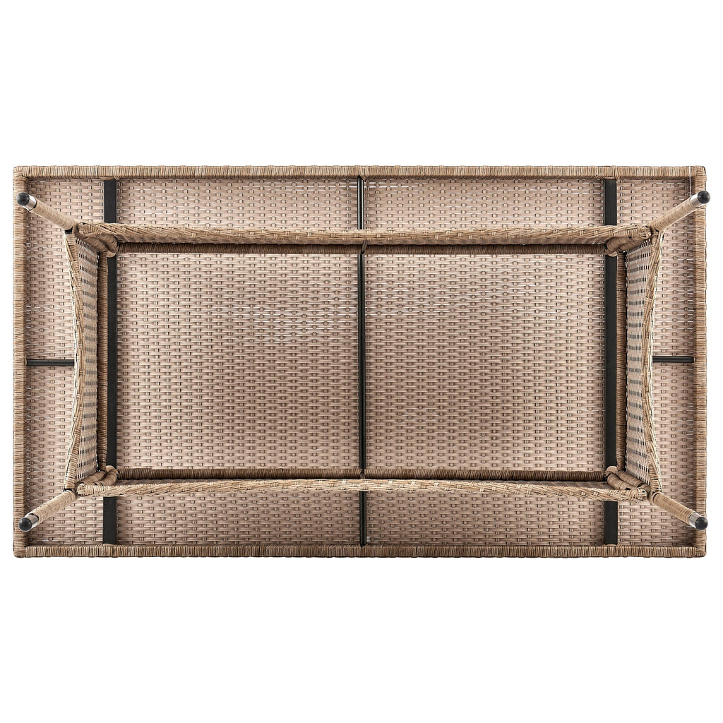 Manhattan Comfort Genoa Patio Dining Table with Glass Top - Natural Tan Weave|Table de coin-repas Genoa de Manhattan Comfort avec dessus en verre pour la terrasse - tressage tan naturel