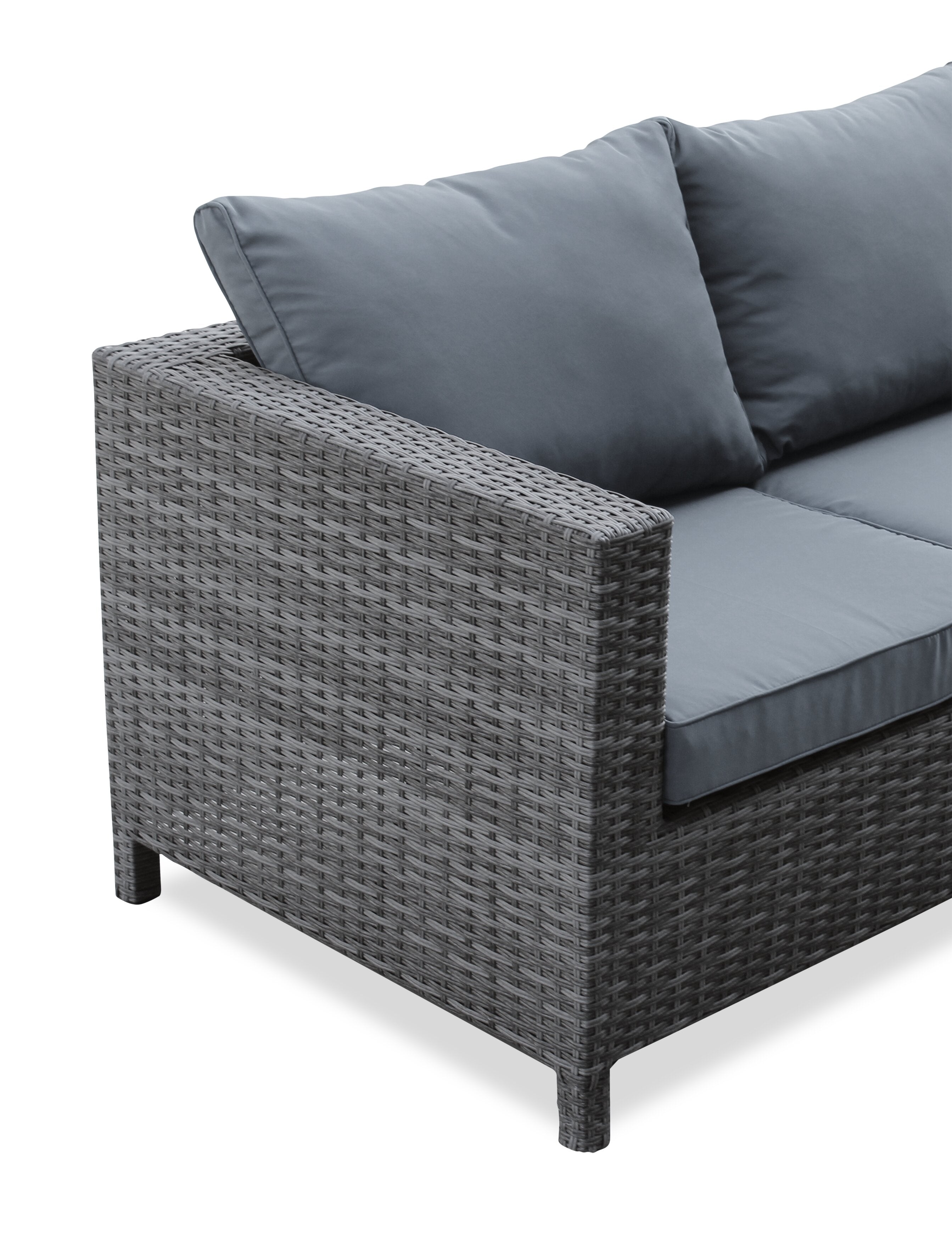 Athens 3-Piece Outdoor Patio Conversation Set with Sofa, Ottoman & Glass Top Coffee Table - Hand-Woven Resin Wicker, UV & Weather Resistant - Grey| Ensemble de conversation Athens 3 pièces pour la terrasse - Dark Grey | AT4G3SET