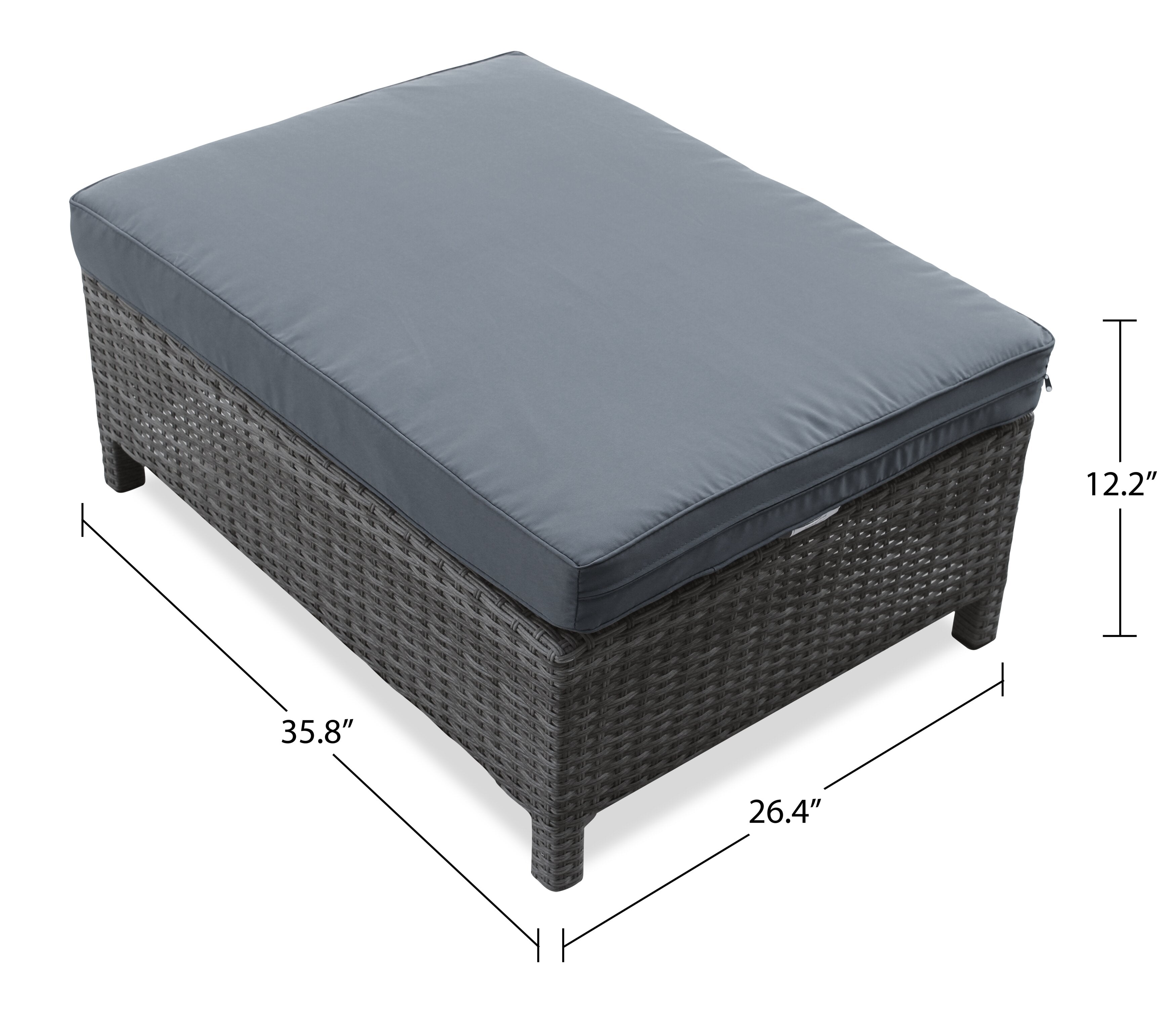 Athens 3-Piece Outdoor Patio Conversation Set with Sofa, Ottoman & Glass Top Coffee Table - Hand-Woven Resin Wicker, UV & Weather Resistant - Grey| Ensemble de conversation Athens 3 pièces pour la terrasse - Dark Grey | AT4G3SET