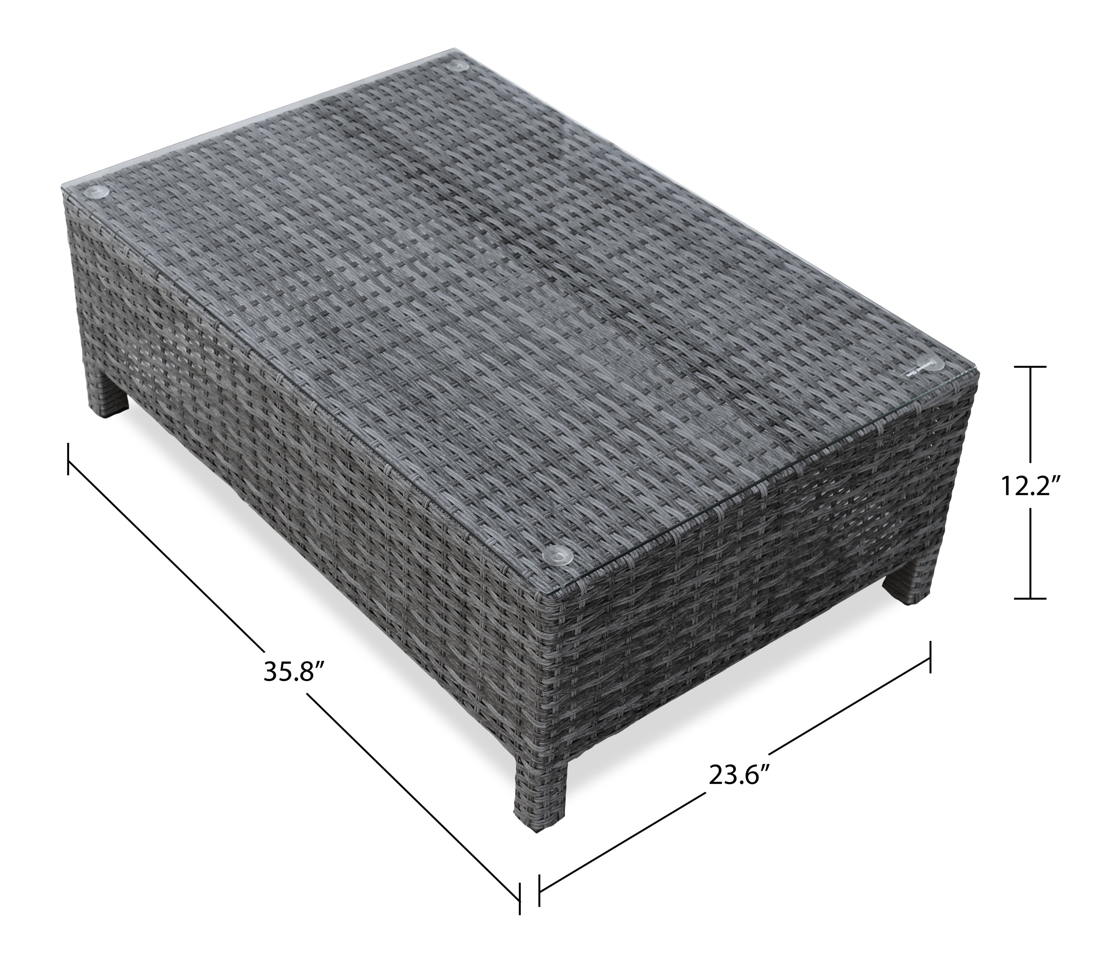Athens 3-Piece Outdoor Patio Conversation Set with Sofa, Ottoman & Glass Top Coffee Table - Hand-Woven Resin Wicker, UV & Weather Resistant - Grey| Ensemble de conversation Athens 3 pièces pour la terrasse - Dark Grey | AT4G3SET
