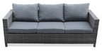 Athens 3-Piece Outdoor Patio Conversation Set with Sofa, Ottoman & Glass Top Coffee Table - Hand-Woven Resin Wicker, UV & Weather Resistant - Grey| Ensemble de conversation Athens 3 pièces pour la terrasse - Dark Grey | AT4G3SET