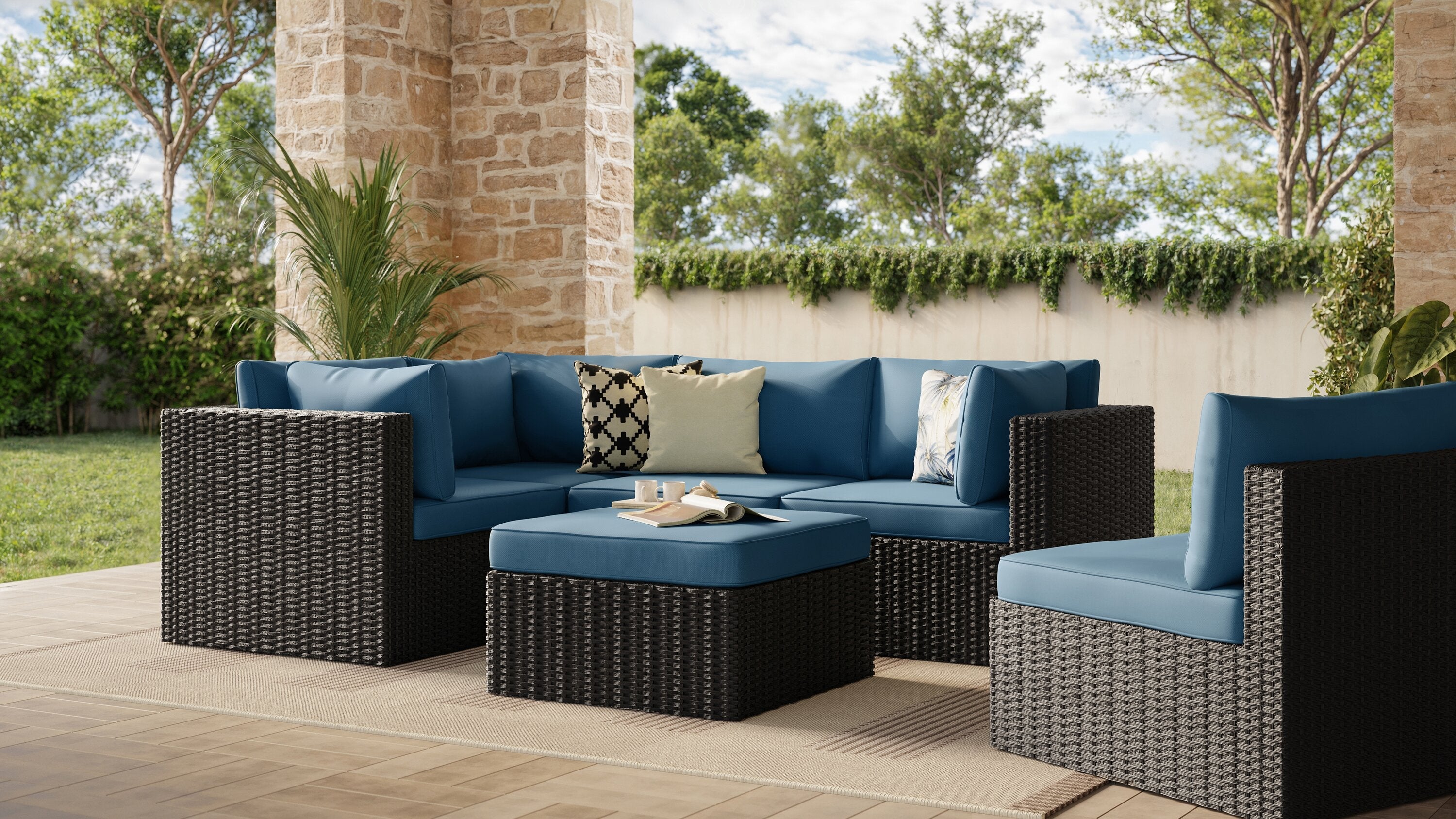 Barbados 6-Piece Patio Set with Ottoman – Blue  | Ensemble Barbados 6 pièces pour la terrasse avec pouf - bleu