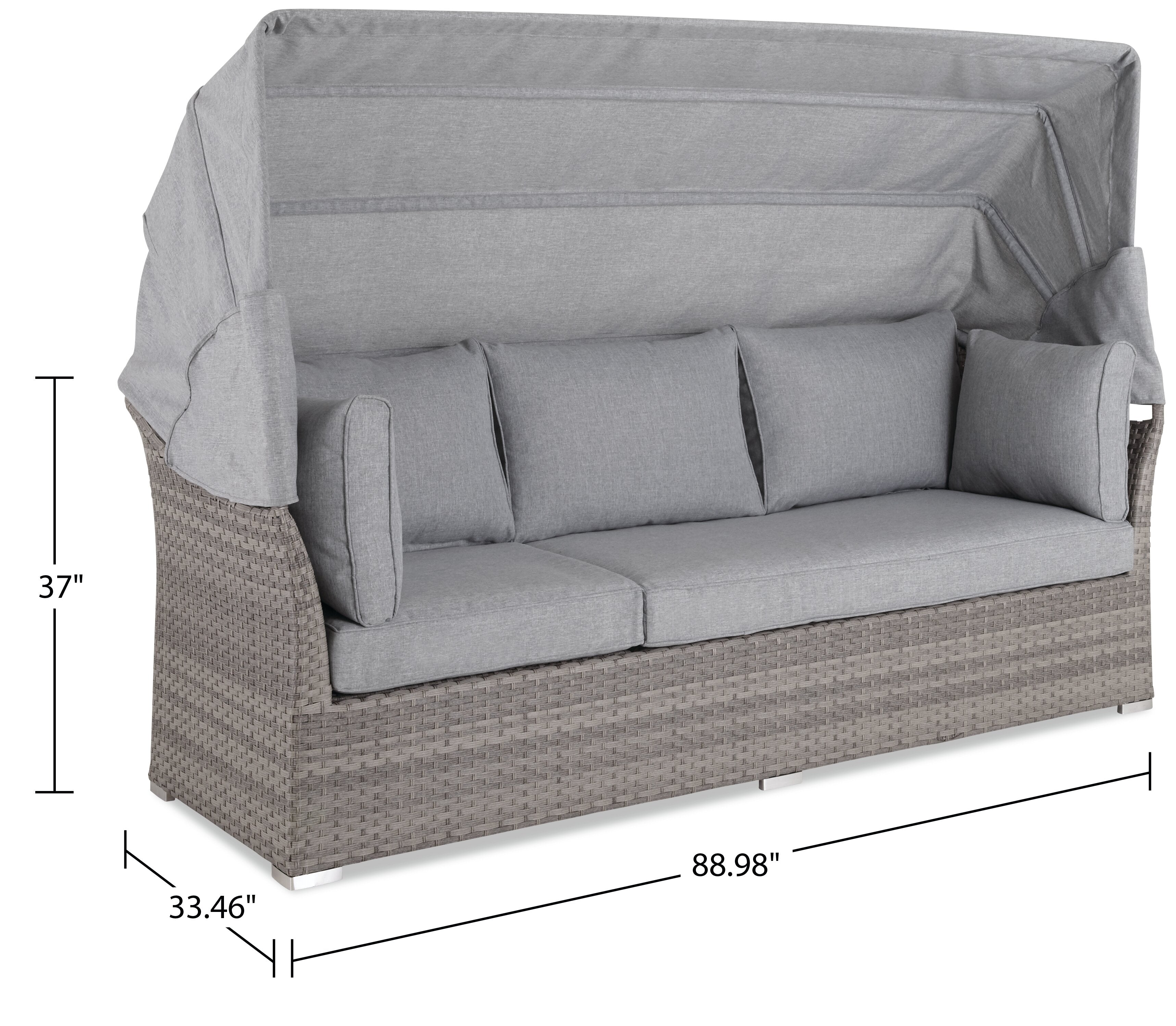 Bermuda 6-Piece Canopy Outdoor Patio Conversation Set - Hand-Woven Resin Wicker, UV & Weather Resistant - Grey | Ensemble de conversation Bermuda 6 pièces avec toit pour la terrasse à l’extérieur - osier en résine tressé à la main - gris