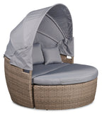 Capri 2-Piece Canopy Outdoor Patio Conversation Set with Canopy Daybed, Semi-Circle Ottoman & 4 Throw Pillows - Hand-Woven Resin Wicker, UV & Weather Resistant - Grey| Ensemble de conversation Capri 2 pièces pour la terrasse