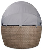 Capri 2-Piece Canopy Outdoor Patio Conversation Set with Canopy Daybed, Semi-Circle Ottoman & 4 Throw Pillows - Hand-Woven Resin Wicker, UV & Weather Resistant - Grey| Ensemble de conversation Capri 2 pièces pour la terrasse