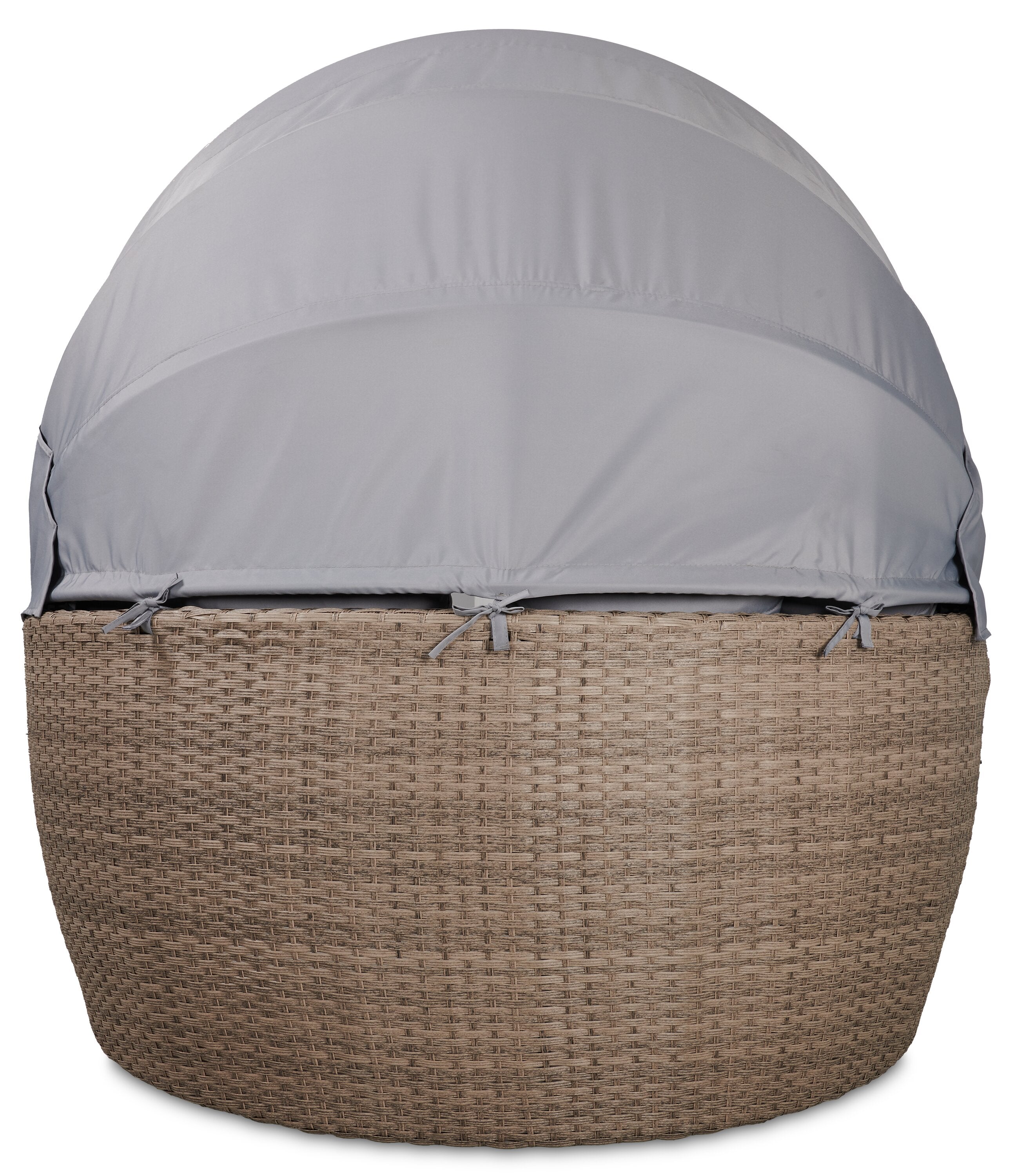 Capri 2-Piece Canopy Outdoor Patio Conversation Set with Canopy Daybed, Semi-Circle Ottoman & 4 Throw Pillows - Hand-Woven Resin Wicker, UV & Weather Resistant - Grey| Ensemble de conversation Capri 2 pièces pour la terrasse