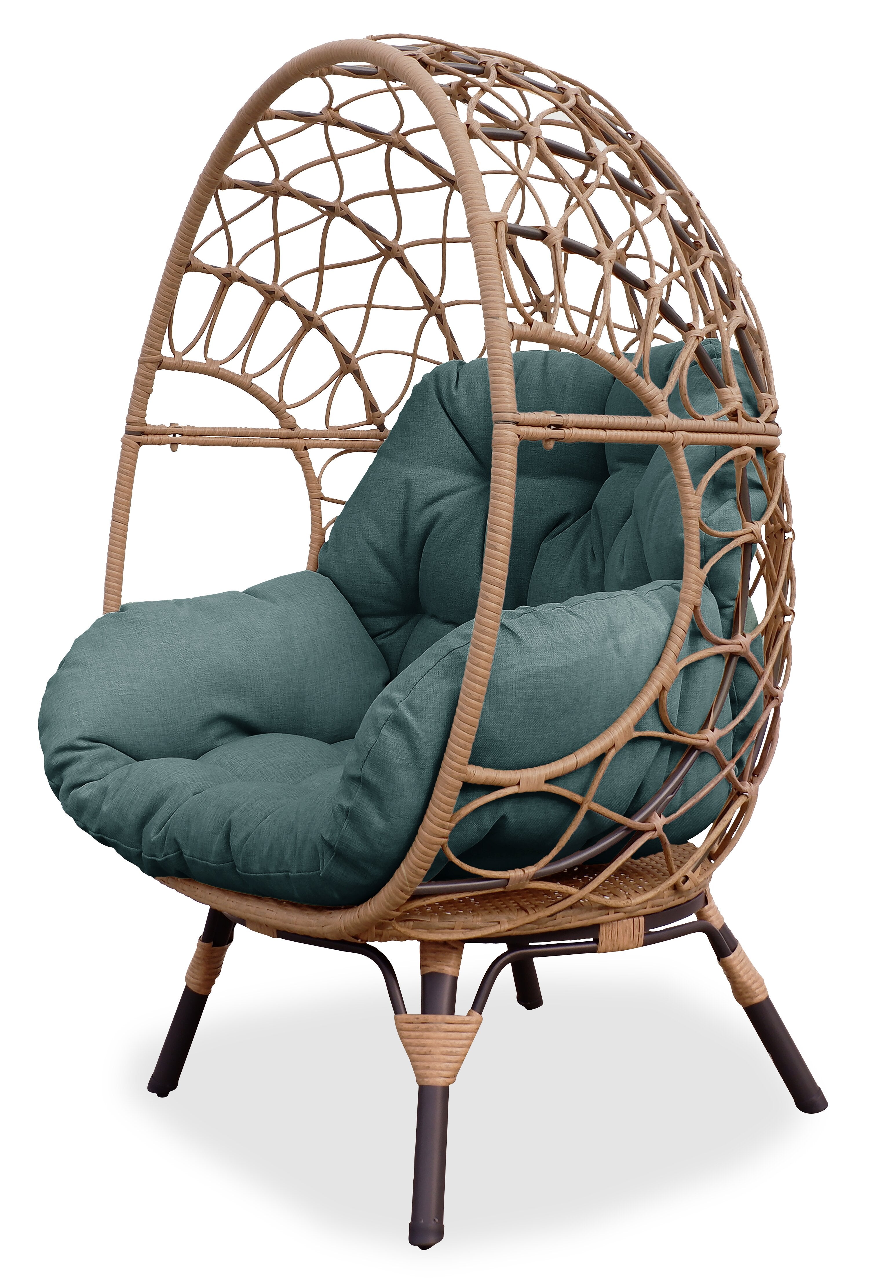 Coco Egg Outdoor Patio Chair - Hand-Woven Resin Wicker, UV & Weather Resistant - Green|Fauteuil en forme d’œuf Coco pour la terrasse à l’extérieur, osier en résine tressé à la main, résistant aux rayons UV et aux intempéries - vert