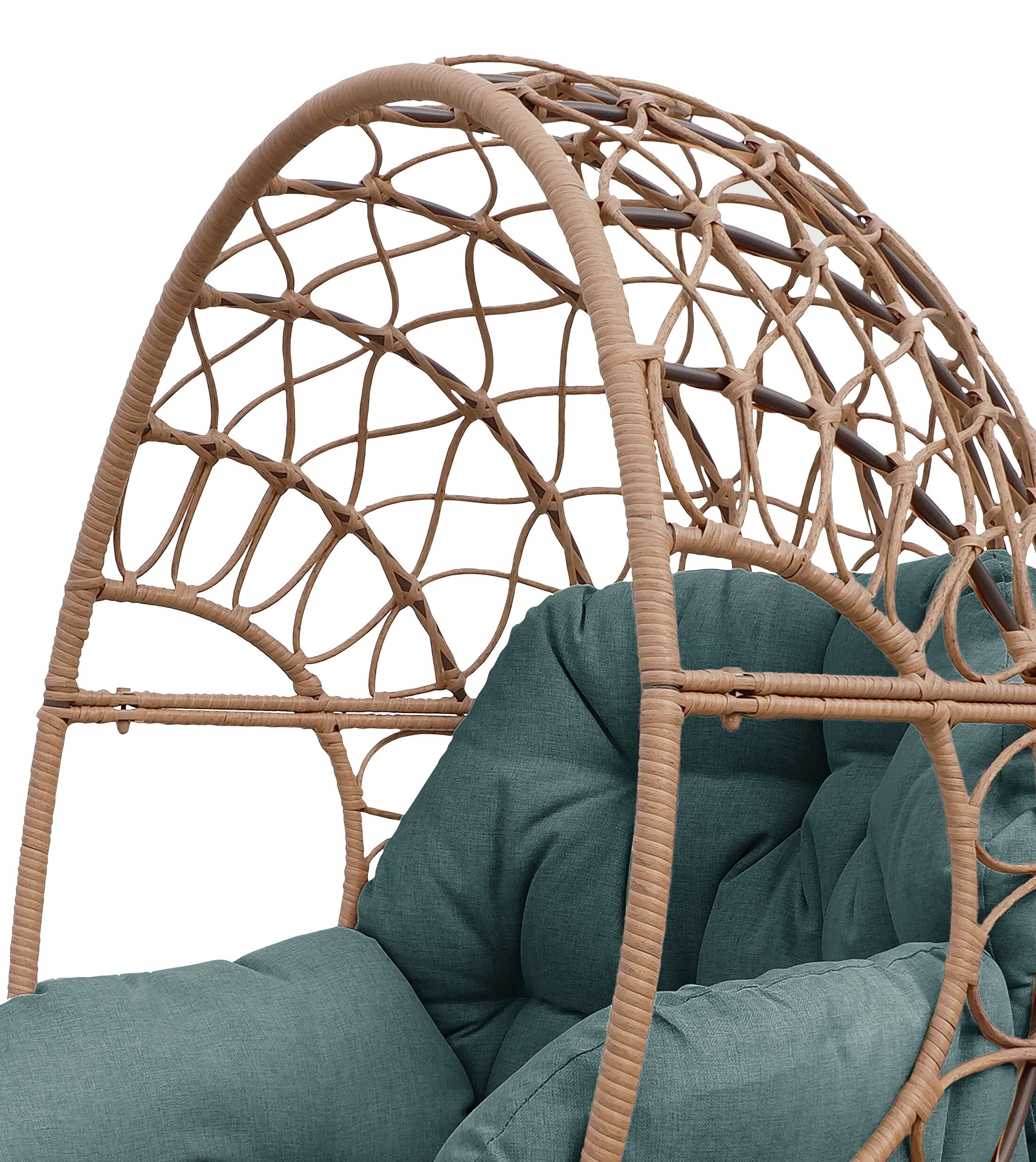 Coco Egg Outdoor Patio Chair - Hand-Woven Resin Wicker, UV & Weather Resistant - Green|Fauteuil en forme d’œuf Coco pour la terrasse à l’extérieur, osier en résine tressé à la main, résistant aux rayons UV et aux intempéries - vert
