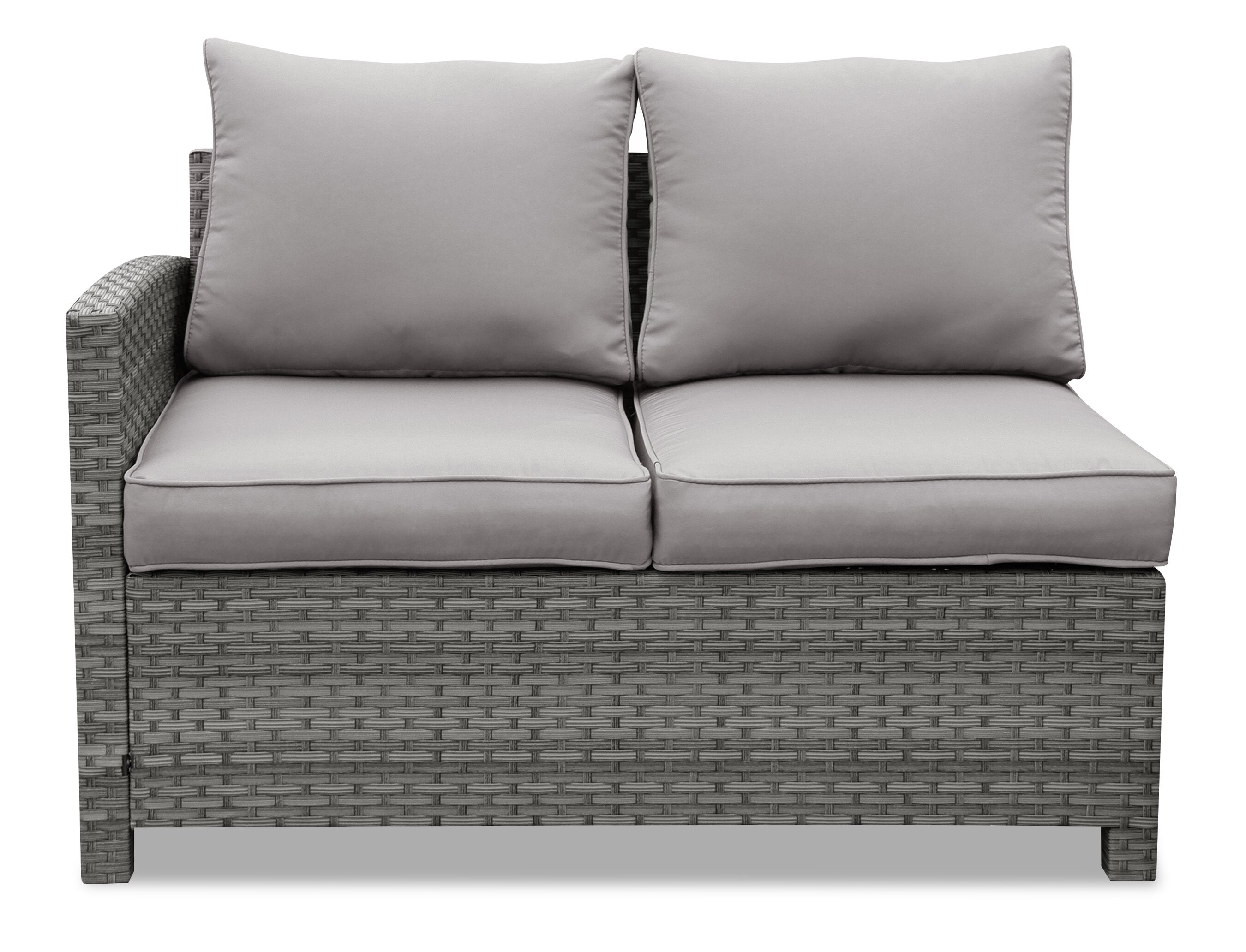 Dominica 4-Piece Outdoor Patio Set with 2 Loveseats, Storage End Table & Glass Top Coffee Table - Hand-Woven Resin Wicker, UV & Weather Resistant - Grey | Ensemble de conversation Dominica 4 pièces pour la terrasse | DOMI4SET