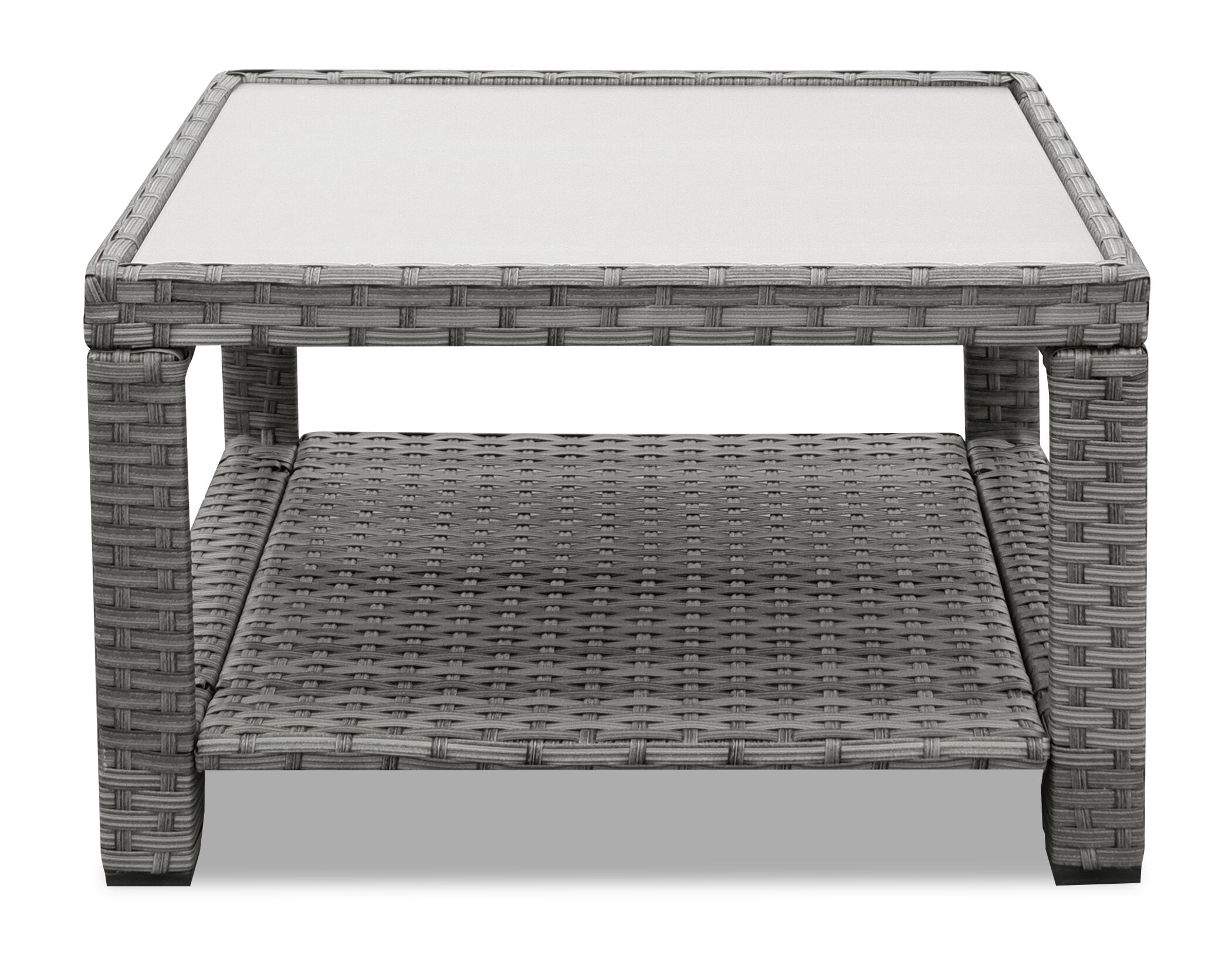 Dominica 4-Piece Outdoor Patio Set with 2 Loveseats, Storage End Table & Glass Top Coffee Table - Hand-Woven Resin Wicker, UV & Weather Resistant - Grey | Ensemble de conversation Dominica 4 pièces pour la terrasse | DOMI4SET