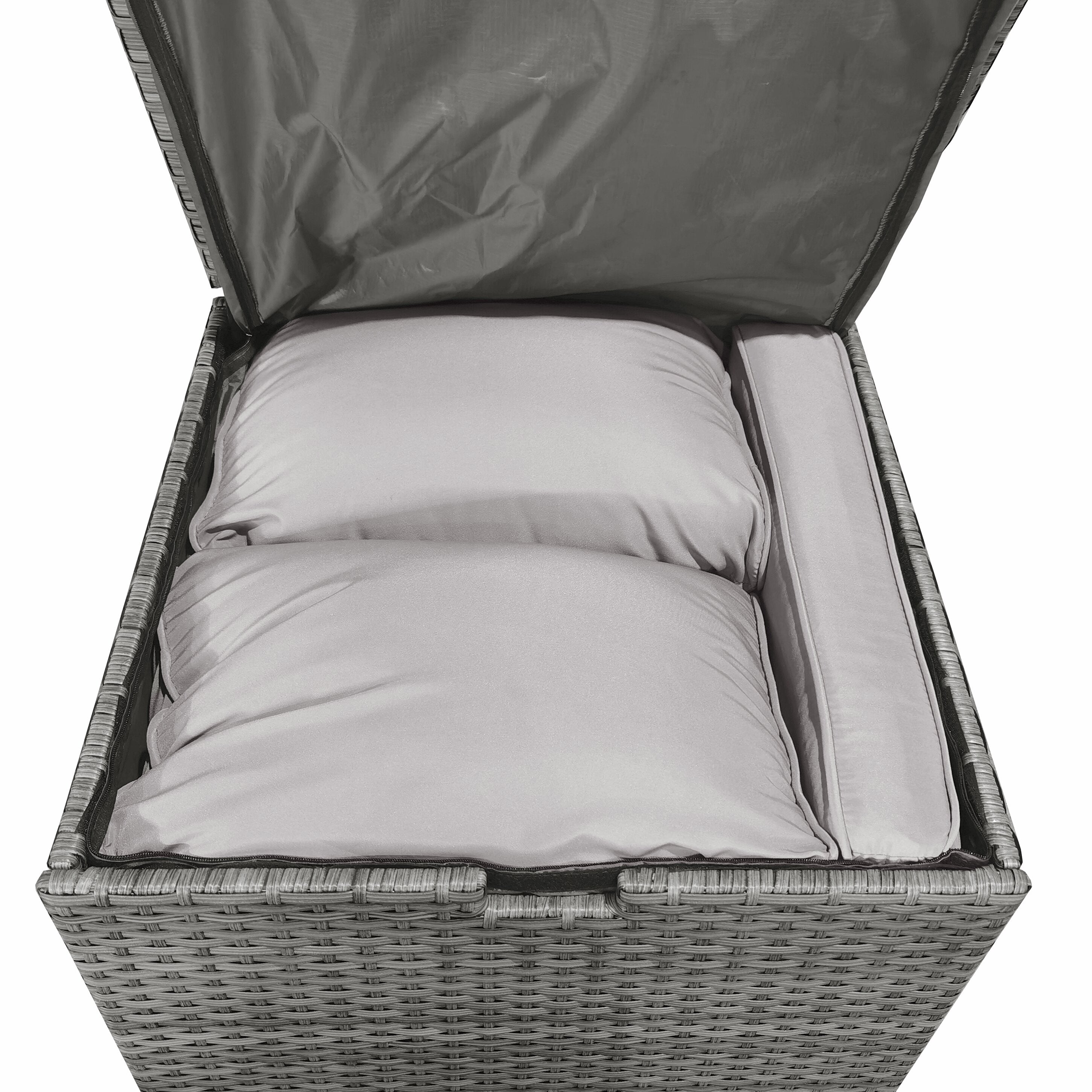 Dominica 4-Piece Outdoor Patio Set with 2 Loveseats, Storage End Table & Glass Top Coffee Table - Hand-Woven Resin Wicker, UV & Weather Resistant - Grey | Ensemble de conversation Dominica 4 pièces pour la terrasse | DOMI4SET