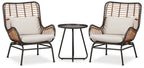 Maki 3-Piece Outdoor Patio Conversation Set with 2 Chairs & Round Metal End Table - Hand-Woven Resin Wicker, UV & Weather Resistant - Natural| Coin-repas pour la terrasse Maki 3 pièces | MAKI3SET