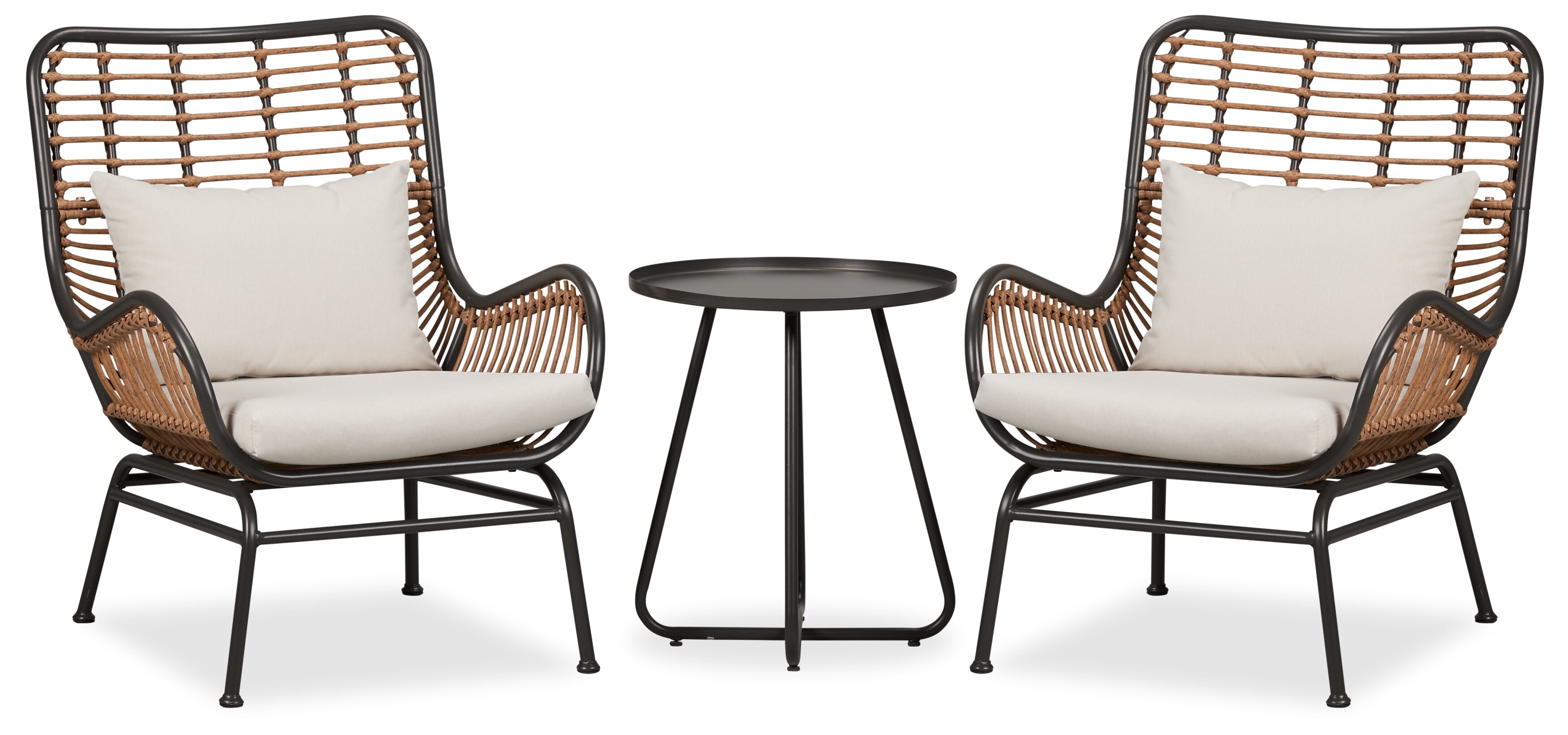 Maki 3-Piece Outdoor Patio Conversation Set with 2 Chairs & Round Metal End Table - Hand-Woven Resin Wicker, UV & Weather Resistant - Natural| Coin-repas pour la terrasse Maki 3 pièces | MAKI3SET