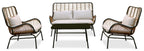 Maki 4-Piece Outdoor Patio Conversation Set with Loveseat, 2 Chairs & Glass Top Coffee Table - Hand-Woven Resin Wicker, UV & Weather Resistant - Natural | Ensemble de conversation Maki 4 pièces pour la terrasse